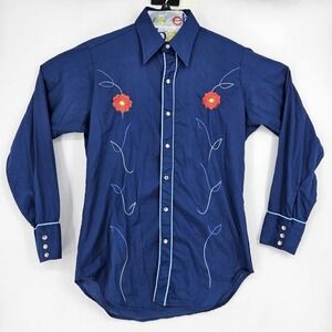 Vintage Dee Cee Rangers Shirt Mens Medium Embroidered Western Floral Pockets USA